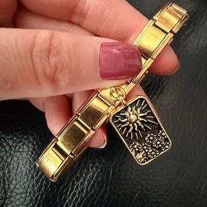 Gold-Tone Italian Charm Bracelet with Sun & Meadow Dangle